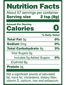 An example of a nutrition label with 8 grams of carbs and 8 grams of Erythritol.